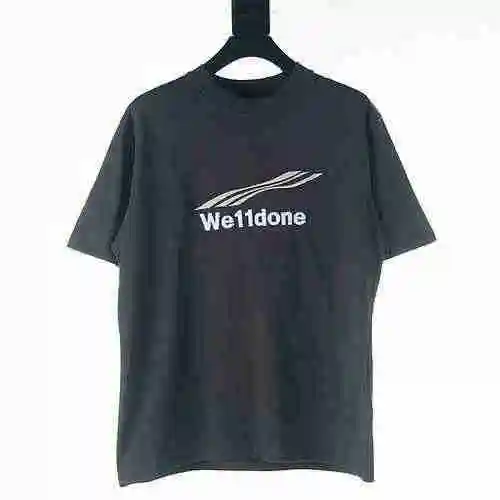 WE11DONE Camiseta de manga corta con bordado de letras onduladas