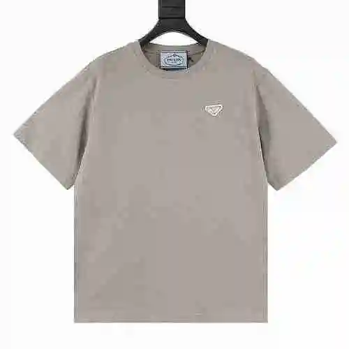 PRADA/Prada White Triangle Logo Pareja CAMISETA de manga corta