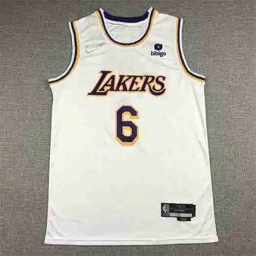 Lakers 6 James Retro Blanco Cuello Redondo 75 Aniversario Logotipo De Diamante+Bibigo