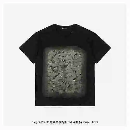Blcg 23ss Degradado Negro Gris Múltiples Etiquetas Doble B Estampado Manga Corta