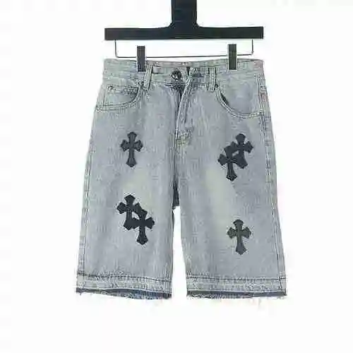 CHROME HEARTS/Chrome Hearts CH Shorts vaqueros cruzados de cuero