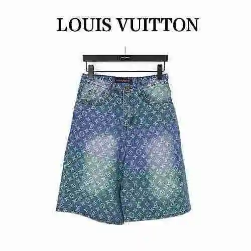 Louis Vuitton/Louis Vuitton 23ss Pantalones cortos de mezclilla jacquard AOP arcoíris