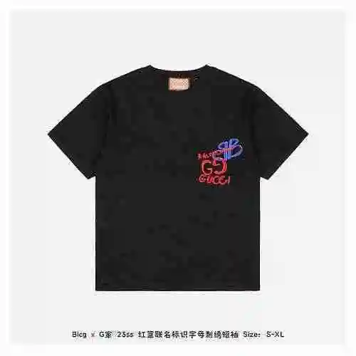 Blcg x G Family 23ss Letra de signo conjunto rojo y azul bordado de manga corta