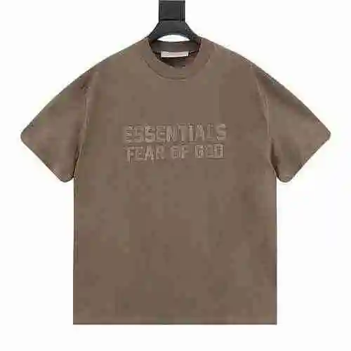 FOG FEAR OF GOD Camiseta con cuello redondo flocado y letras grandes de doble hilera ESSENTIALS 23ss