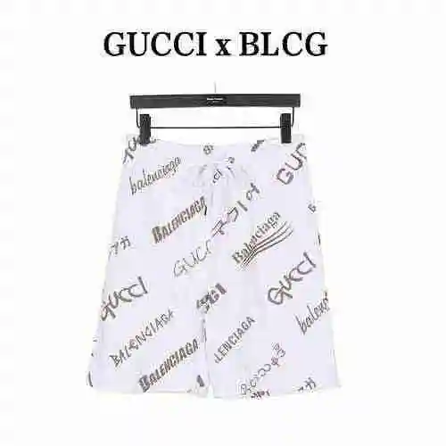 BalenciagaX Gucci Co pantalones cortos AOP con pantalla tipo bala y logotipo de la marca
