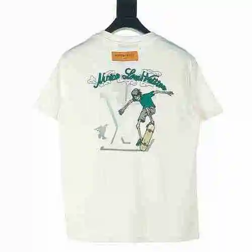 Camiseta de manga corta con estampado de letras LV Skull Skateboard