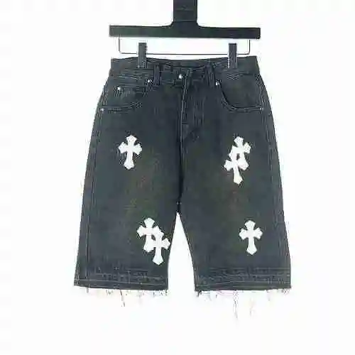 CHROME HEARTS/Chrome Hearts CH Shorts vaqueros cruzados de cuero