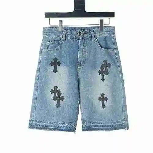 CHROME HEARTS/Chrome Hearts CH Shorts vaqueros cruzados de cuero