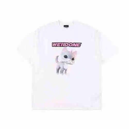WE11DONE 23SS Manga corta con estampado de gato unicornio