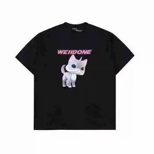 WE11DONE 23SS Manga corta con estampado de gato unicornio