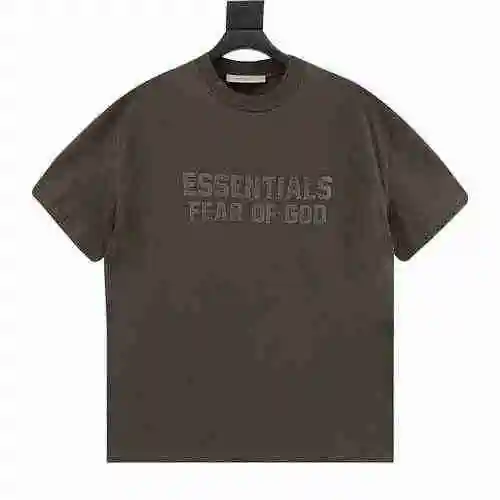 FOG FEAR OF GOD Camiseta con cuello redondo flocado y letras grandes de doble hilera ESSENTIALS 23ss