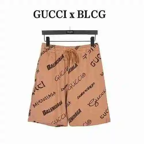 BalenciagaX Gucci Co pantalones cortos AOP con pantalla tipo bala y logotipo de la marca