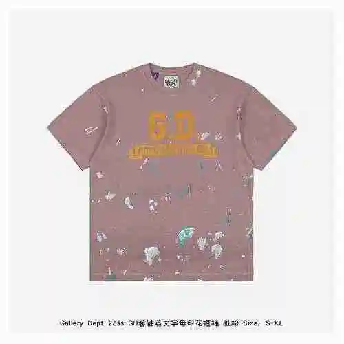 Gallery Dept 23ss GD Scroll Alfabeto inglés Impreso Manga corta Rosa sucio