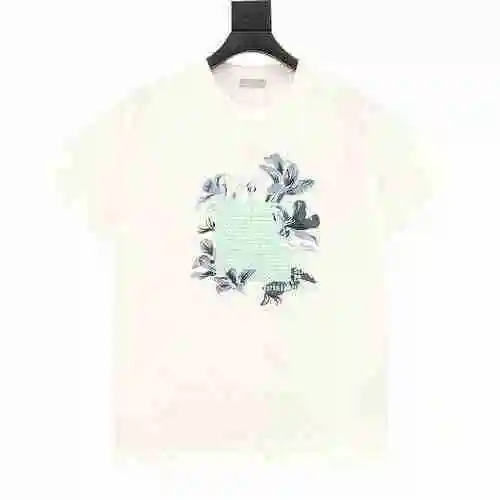 CD 2023SS Camiseta con cuello redondo y estampado de flores de espuma con letras nuevas