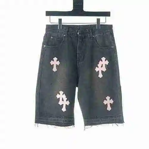 CHROME HEARTS/Chrome Hearts CH Shorts vaqueros cruzados de cuero