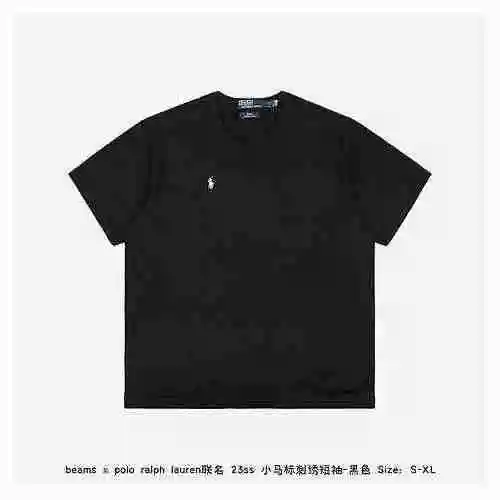 Beams x polo ralph lauren co branded 23ss pony bordado manga corta-negro