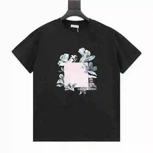 CD 2023SS Camiseta con cuello redondo y estampado de flores de espuma con letras nuevas