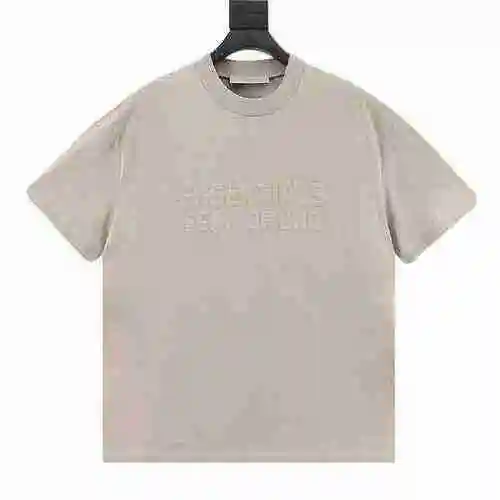 FOG FEAR OF GOD Camiseta con cuello redondo flocado y letras grandes de doble hilera ESSENTIALS 23ss