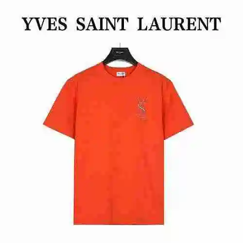 Saint Laurent/Saint Laurent 23ss Camiseta de manga corta con logo bordado en el pecho