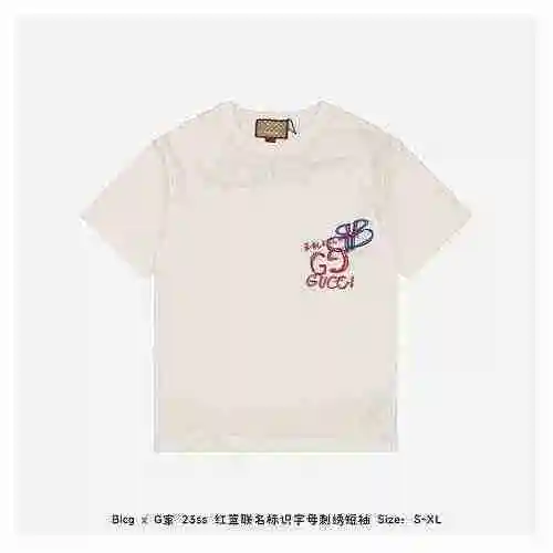 Blcg x G Family 23ss Letra de signo conjunto rojo y azul bordado de manga corta