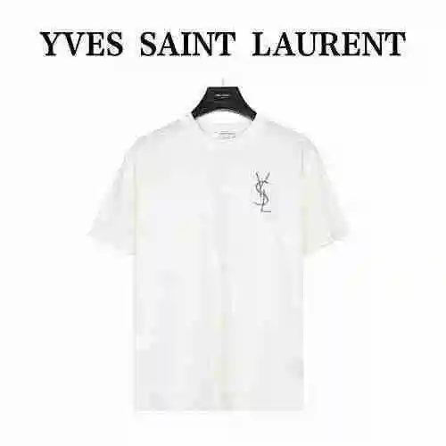 Saint Laurent/Saint Laurent 23ss Camiseta de manga corta con logo bordado en el pecho
