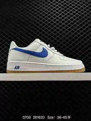 Nike Air Force Low Blanco Azul Caucho crudo Air Force One Zapatillas bajas deportivas informales Niv
