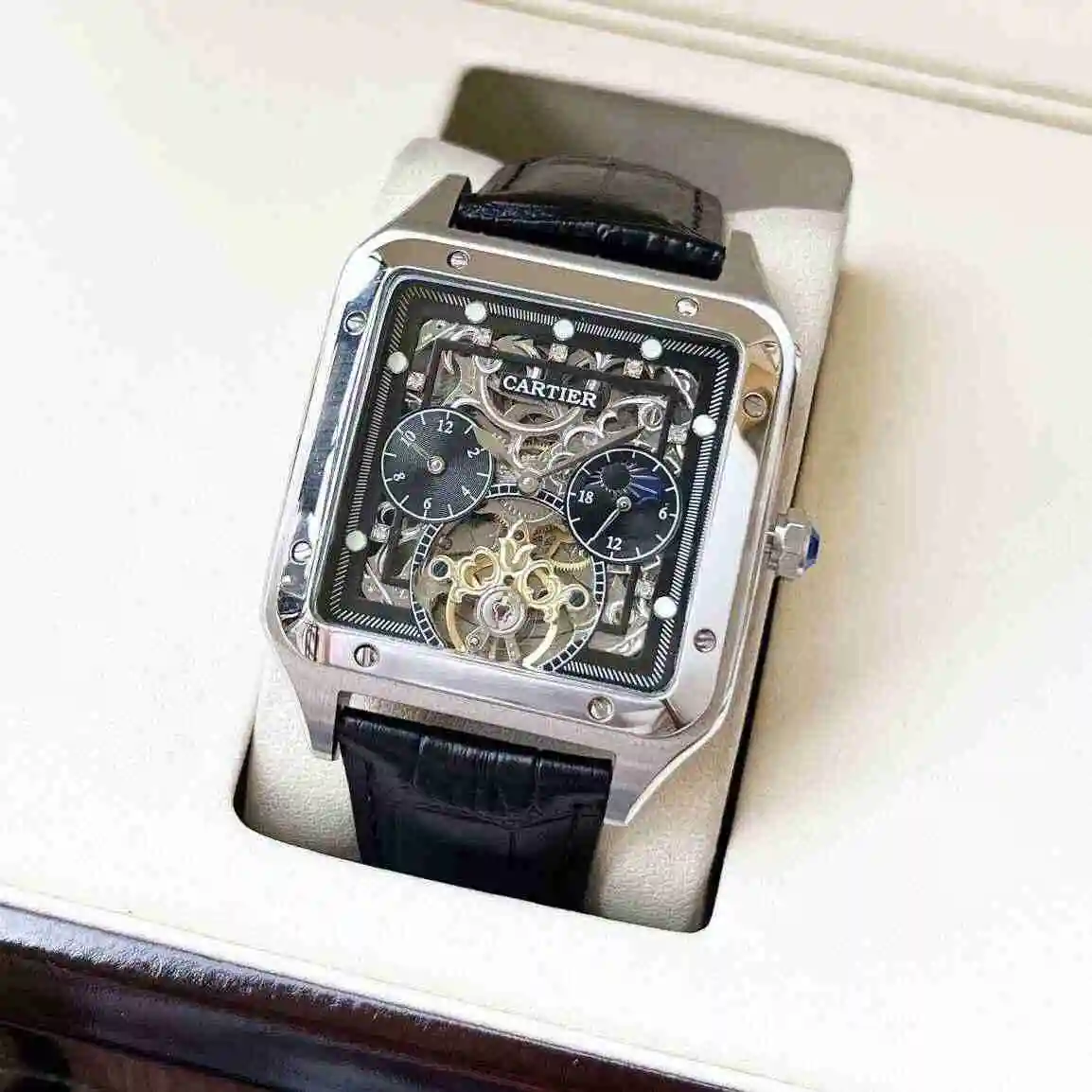 Reloj Cartier para hombre combinado con movimiento mecánico original completamente automático Caja d