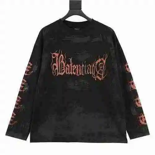 BLCG Sanskrit Letter LOGO Mud Dyed Hand Painted Worn Out Long Sleeve T-shirt