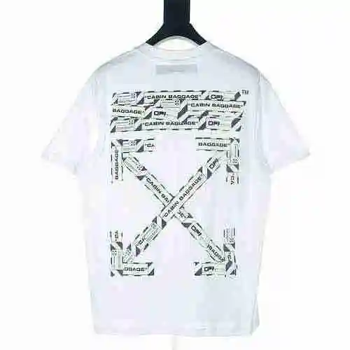 OFF WHITE Camiseta de manga corta con estampado de flechas y línea de advertencia del aeropuerto OW