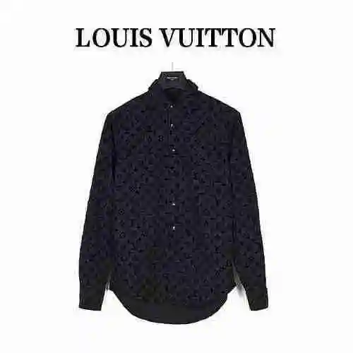 Louis Vutton AOP flocked LOGO long sleeved shirt