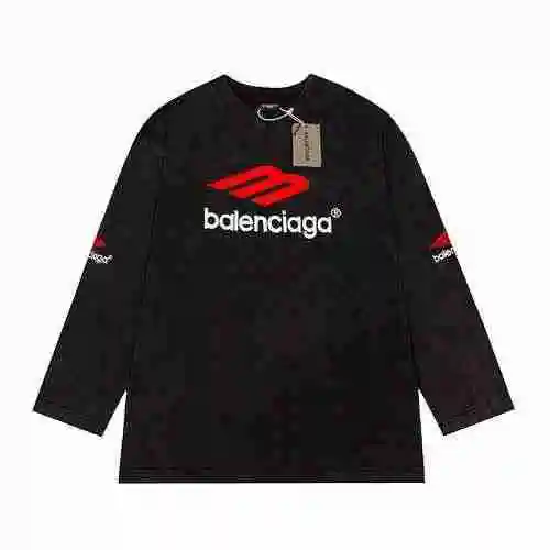 Camiseta de manga larga desgastada bordada con logo BAL Balenciaga M de alta calidad