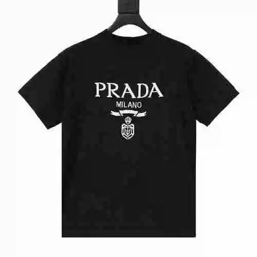 PRADA/Prada Chest Letter LOGO Knitted Short Sleeve T-shirt