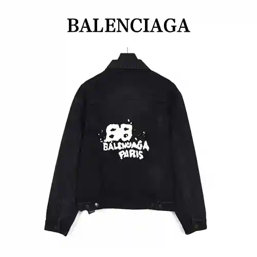 Balenciaga/Balenciaga 23ss Double B Hand Painted Graffiti Print Denim Coat