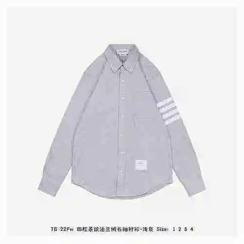 TB 22Fw Four Bar Striped Flannel Long Sleeve Shirt - Light Grey