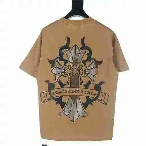 CROME HEARTS/CROSIN CH Camiseta de manga corta reflectante con cruz grande sánscrita