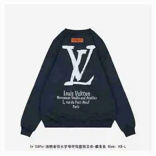 1v 23Fw Sudadera con cuello redondo y estampado de letras grandes Graffiti Old Flower - Azul marino