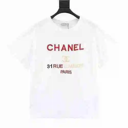CHANEL/Chanel Little Fragrance Red Letter Embroidered Slogan Short Sleeve T-shirt