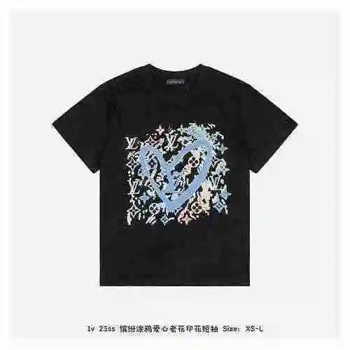 1v 23ss Colorful Graffiti Love Old Flower Print Short Sleeve