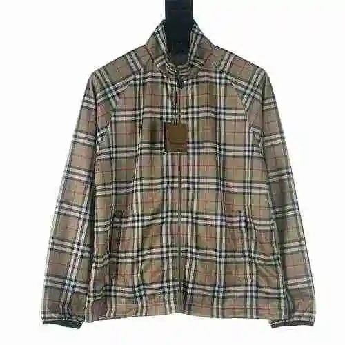 Burberry BBR Functional Plaid Stand Neck Thin Coat