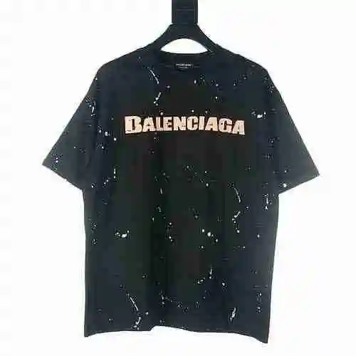 BALENCIAGA/Balenciaga BLCG Speckle Letter Print Damaged Short Sleeve T-shirt