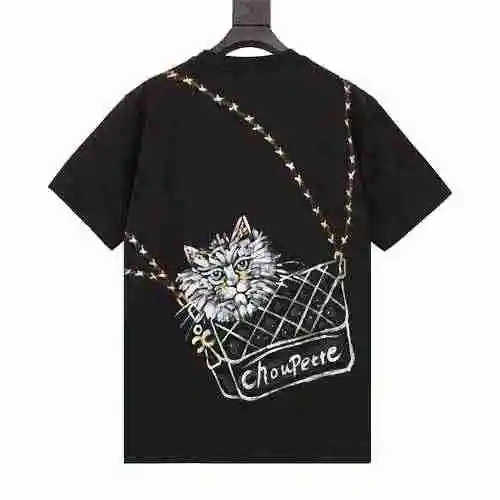 CHANEL/Chanel Camiseta de manga corta con bolso de gato dibujado a mano