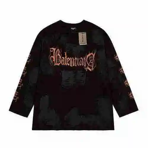 Balenciga/Balencica Mud Dyed Old Metal Sanskrit Long Sleeve T-shirt