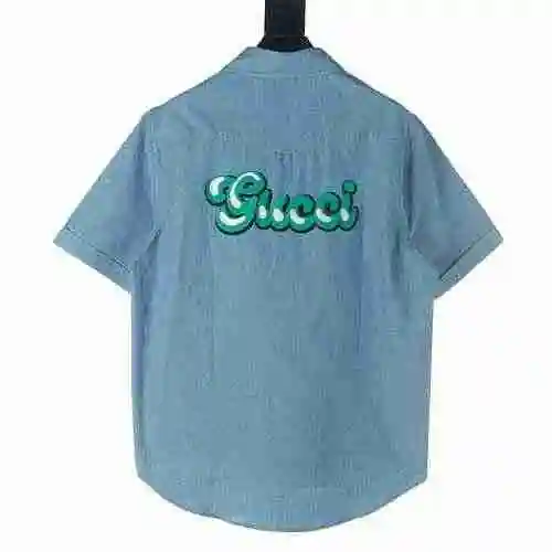 GUCCI/Gucci GUC Back Green Graffiti Denim Short Sleeve Shirt