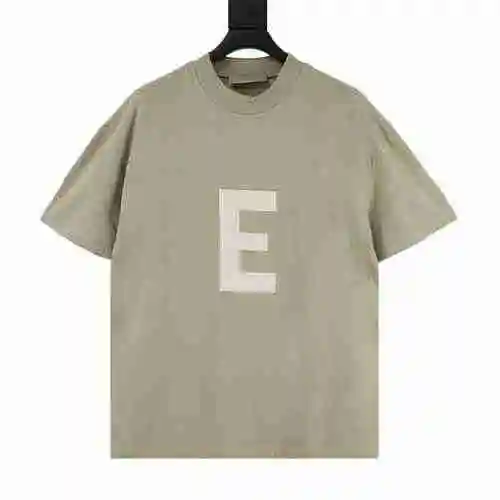 FOG FEAR OF GOD Double Thread ESSENTIALS Season 8 Chest E Flocked Letter Round Neck T-shirt
