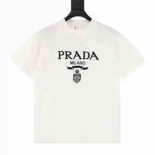PRADA/Prada Chest Letter LOGO Knitted Short Sleeve T-shirt