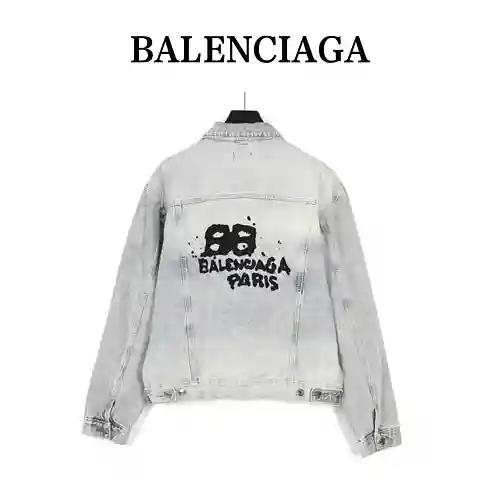 Balenciaga/Balenciaga 23ss Double B Hand Painted Graffiti Print Denim Coat