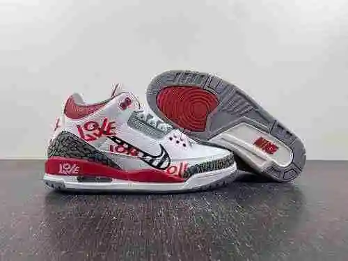 Jordan Dan 3ra generación Air Jordan 3 Blanco Gris Rojo Estampado con etiqueta coreana True H. Númer