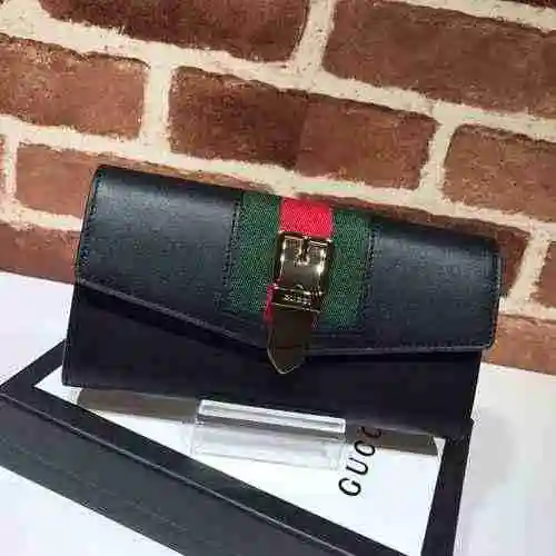 Cartera con clip largo para mujer GUCCI hecha de material de lona importado, bolsa de regalo con ent