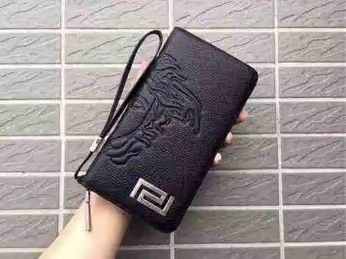 Cartera larga exclusiva masculina fabricada en piel vacuno original importada, bolsa de regalo con e