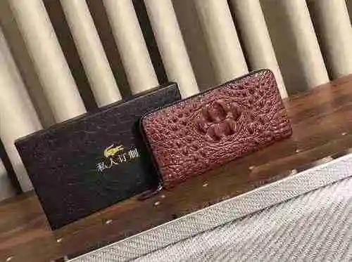 Cartera larga exclusiva masculina fabricada en piel vacuno original importada, bolsa de regalo con e